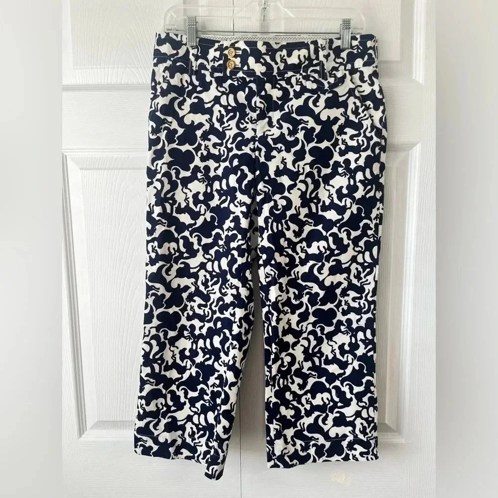 Lilly Pulitzer Horse Of Course + Floral Corduroy Capris Palm Beach Fit Size 4 - Picture 8 of 16